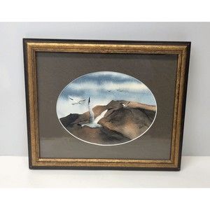 Original Watercolor Painting Seagulls Elaine Hahn Artist Signed 9 x 11 Framed